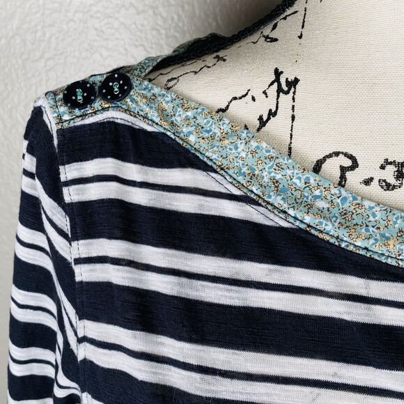 Anthropologie 9-H15 STCL Sz S Long Sleeve Knit Top Black White Striped Boat Neck - Picture 3 of 11